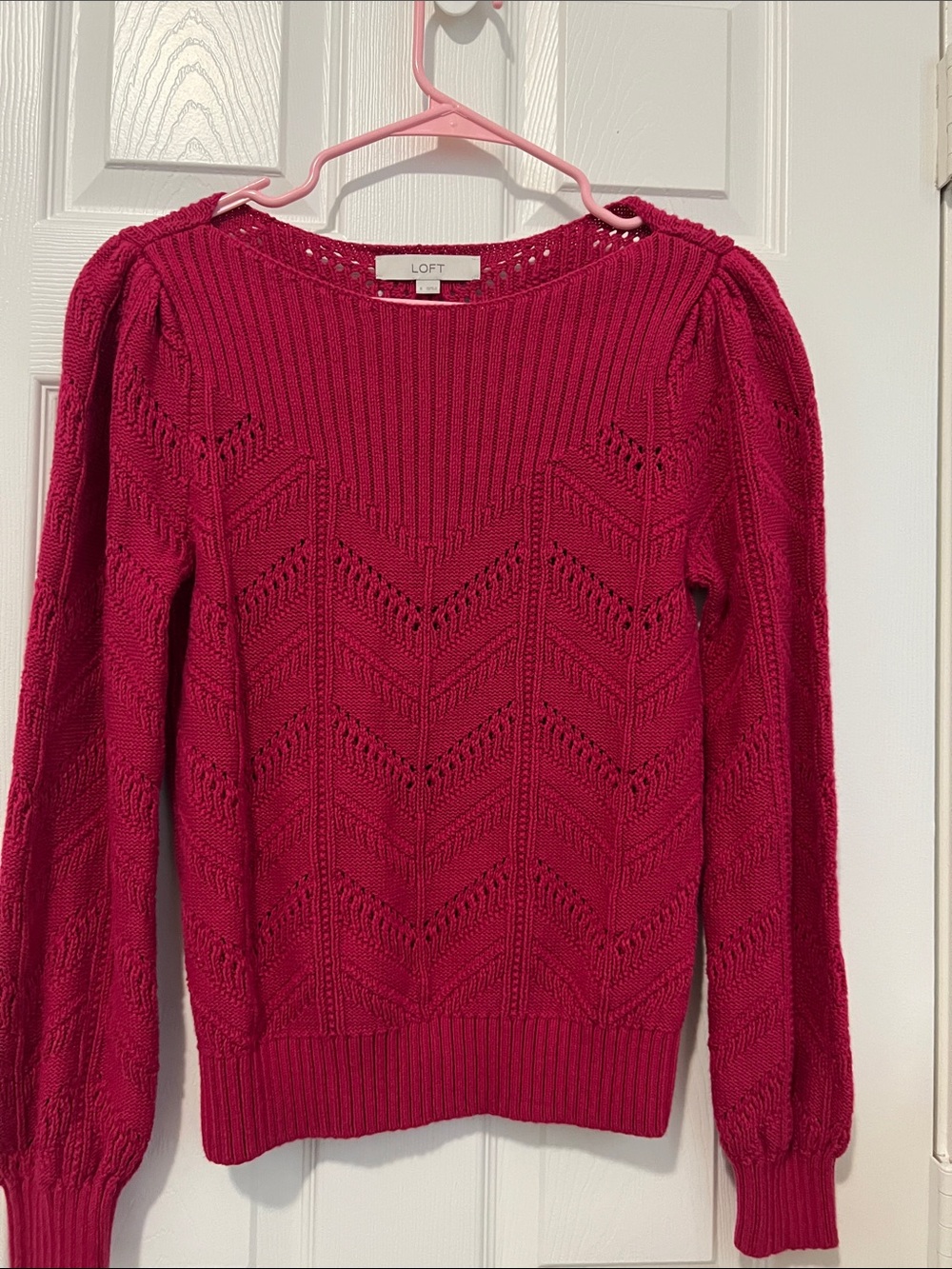 LOFT Raspberry Pointelle Chevron Knit Sweater